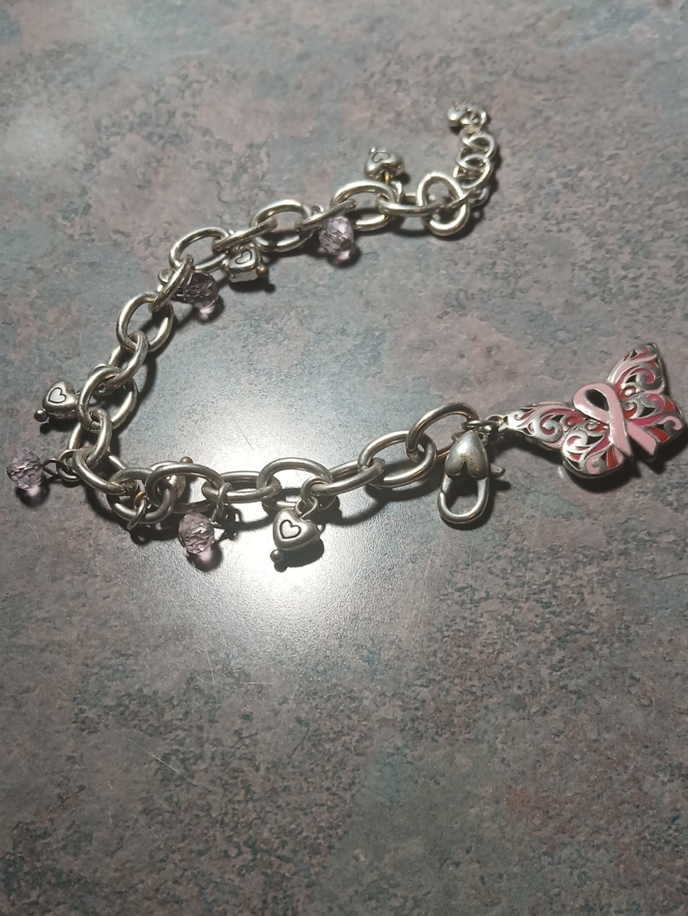 Silver-tone Pink Crystal Charm Bracelet - Year 2017 Power Of Pink